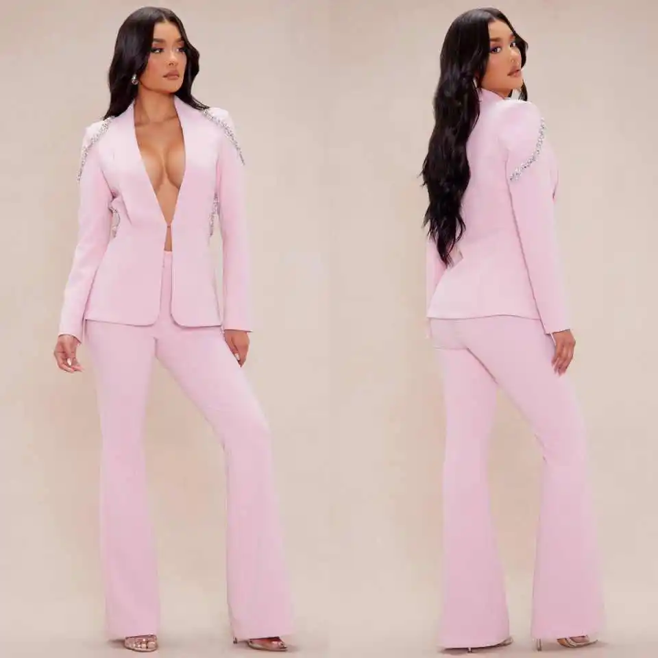 Customized Women Suits Long Sleeve Shawl Collar Diamond Classic 2 Pieces Jacket Short Pants Slim Fit Dresses
