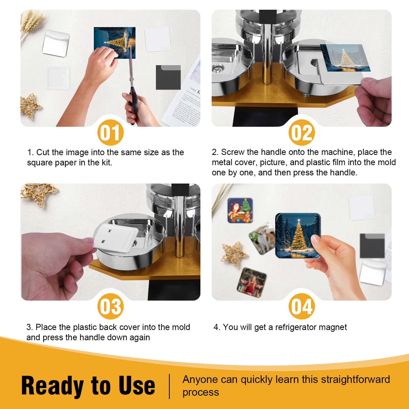 

Square DIY Pin Maker Badge Press Machine with 100 Pcs Supplies Fridge DIY Photo Magnet Making Machine for Home School Business