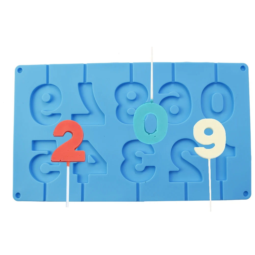 1Pcs Silicone 0-9 Numbers Shape Lollipop 3D Mold Handmade Jelly Chocolate Candy With Sticks Party Decoration Good Toughness