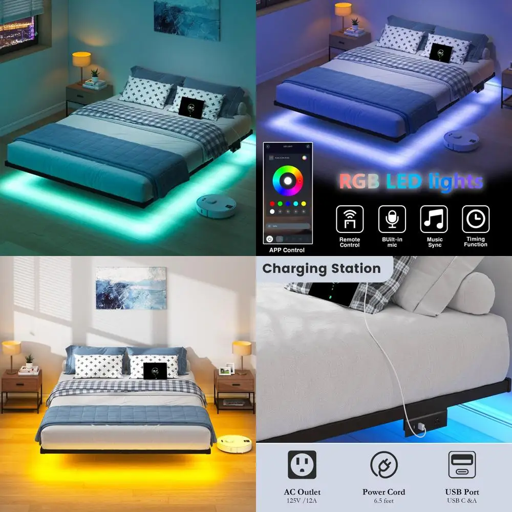 

Кровать King-size с платформой 8 дюймов, светодиодной подсветкой и зарядной станцией — не требует пружинного блока, простая сборка