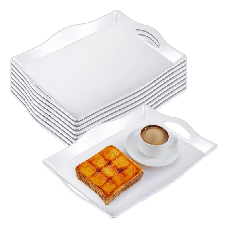 

4 Piece Food Serving Trays Plastic 13 X 10 Inch For Party Trays With Handles Rectangular Buffet Serving Trays