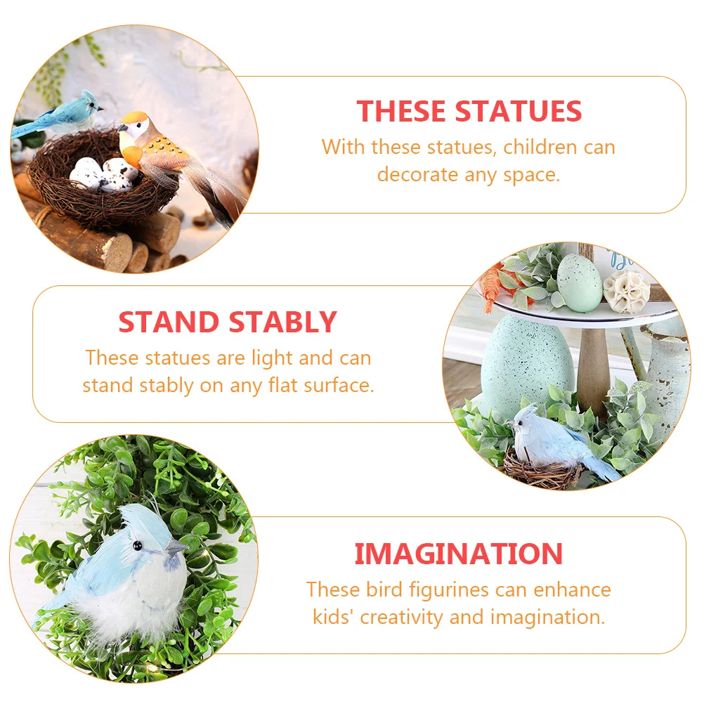 

6 Pcs Little Bird Simulation Decoration Figurines Decorations Creative Statues Model Sculpture Blue Child