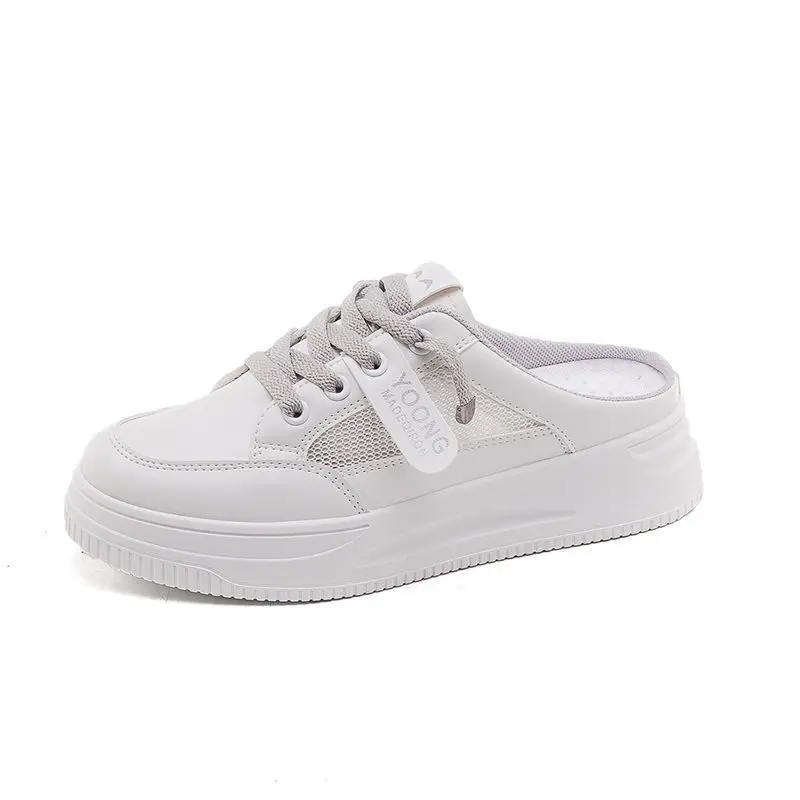 2022 Summer Autumn Half Slippers Women Fashion Casual Solid Sneakers Female Mesh Breathable White Shoes Ladies Zapatillas Mujer