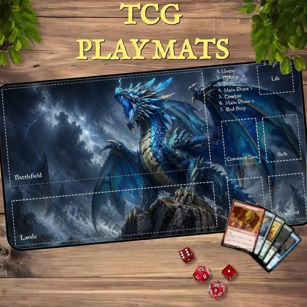 Magic TCG Playmat Blue Crystal Flying Dragon Thunder Mountain Dragon Mat Anti-Slip Stitched Edge Durable 35X60CM Tapete Magic MT