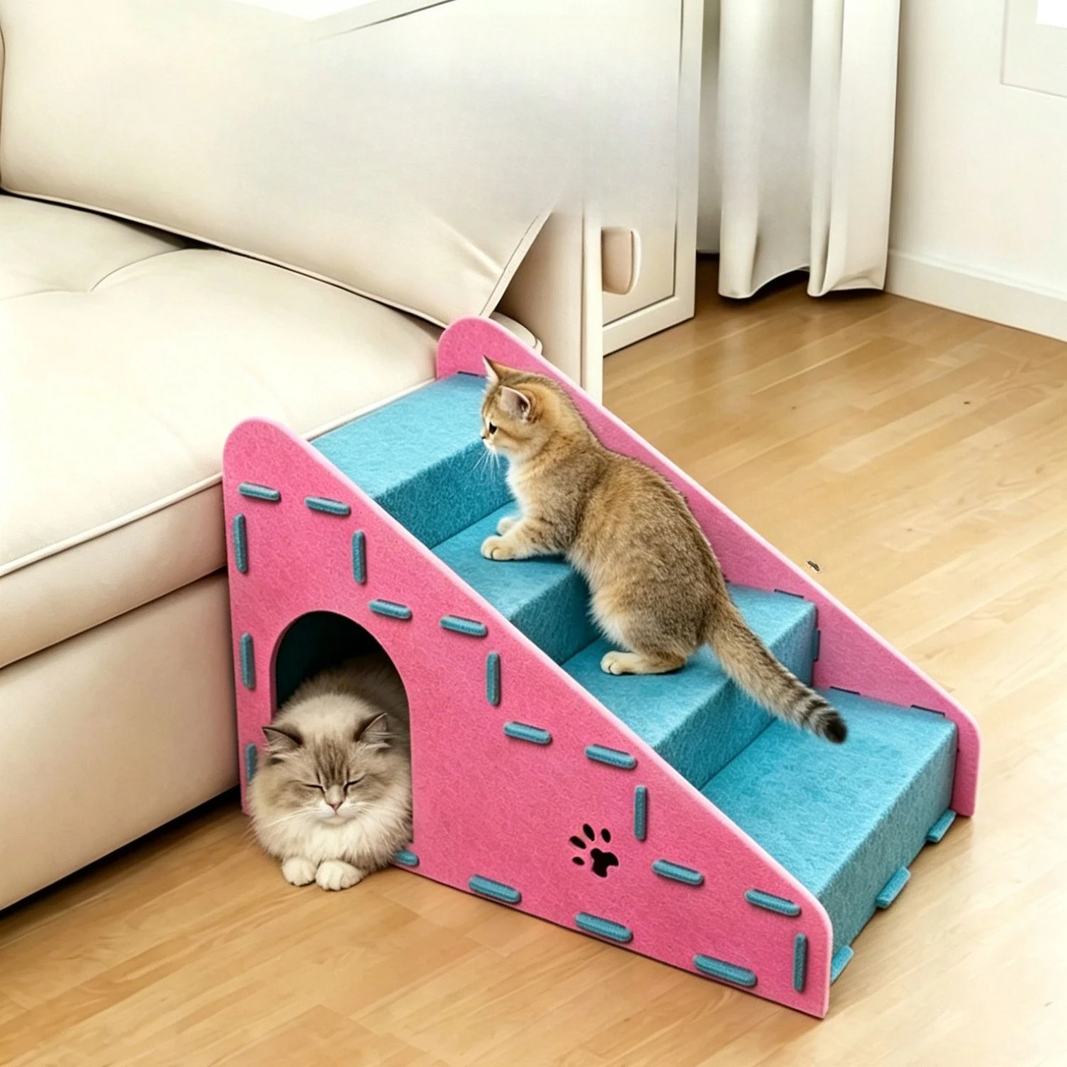 

Splicing Felt Pet Steps Cat Dog Secure Stairs Ramps Portable Soft Felt Pet Steps Older Cats Dogs with Joint Pain Sofa Bed Ladder