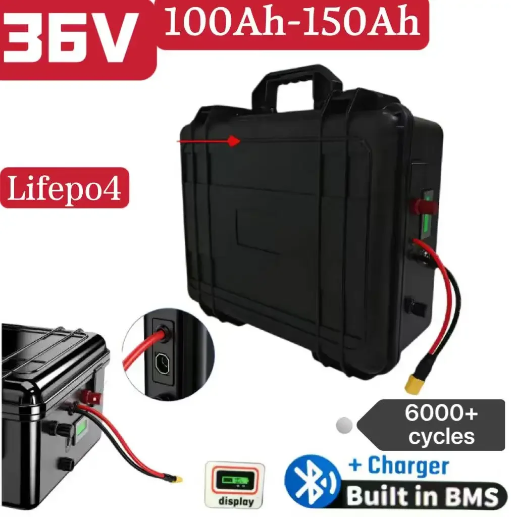 

36V 100Ah/120Ah/150Ah LiFePO4 lithium battery pack, built-in smart Bluetooth BMS for real-time battery data monitoring and safe