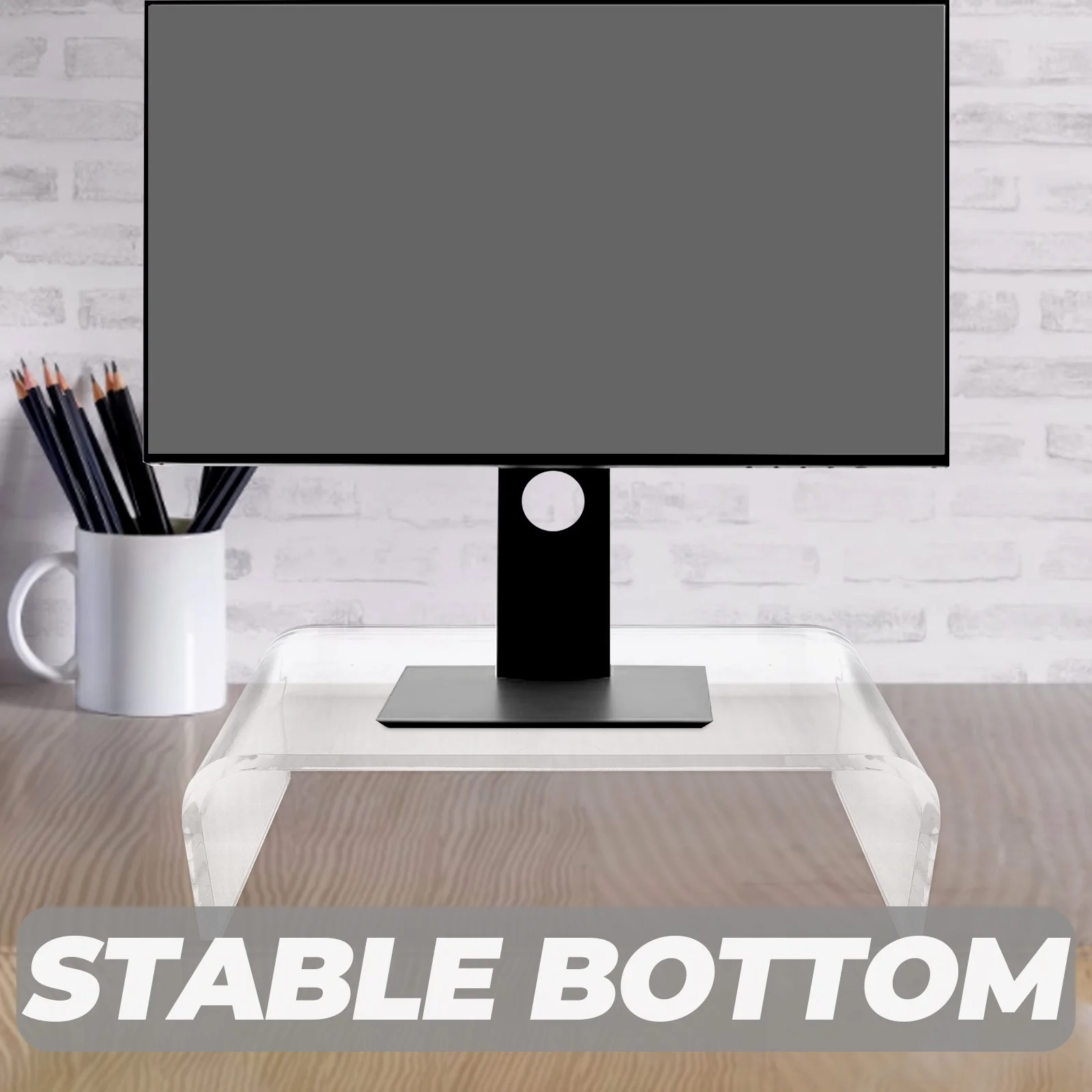

Acrylic Monitor Riser 36x19x10cm Clear Laptop Stand Single Layer Computer Height Adjuster Desk Storage Display Shelf Solution