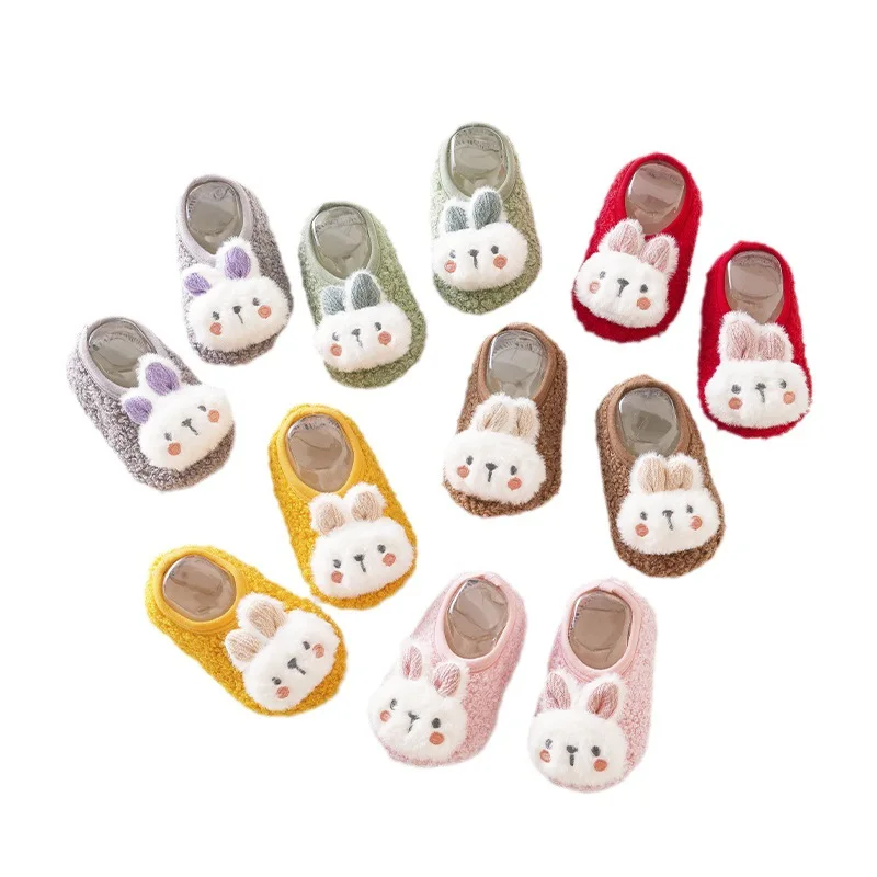 

Cute pink rabbit floor socks autumn and winter warm thickened soft bottom toddler socks for boys and girls