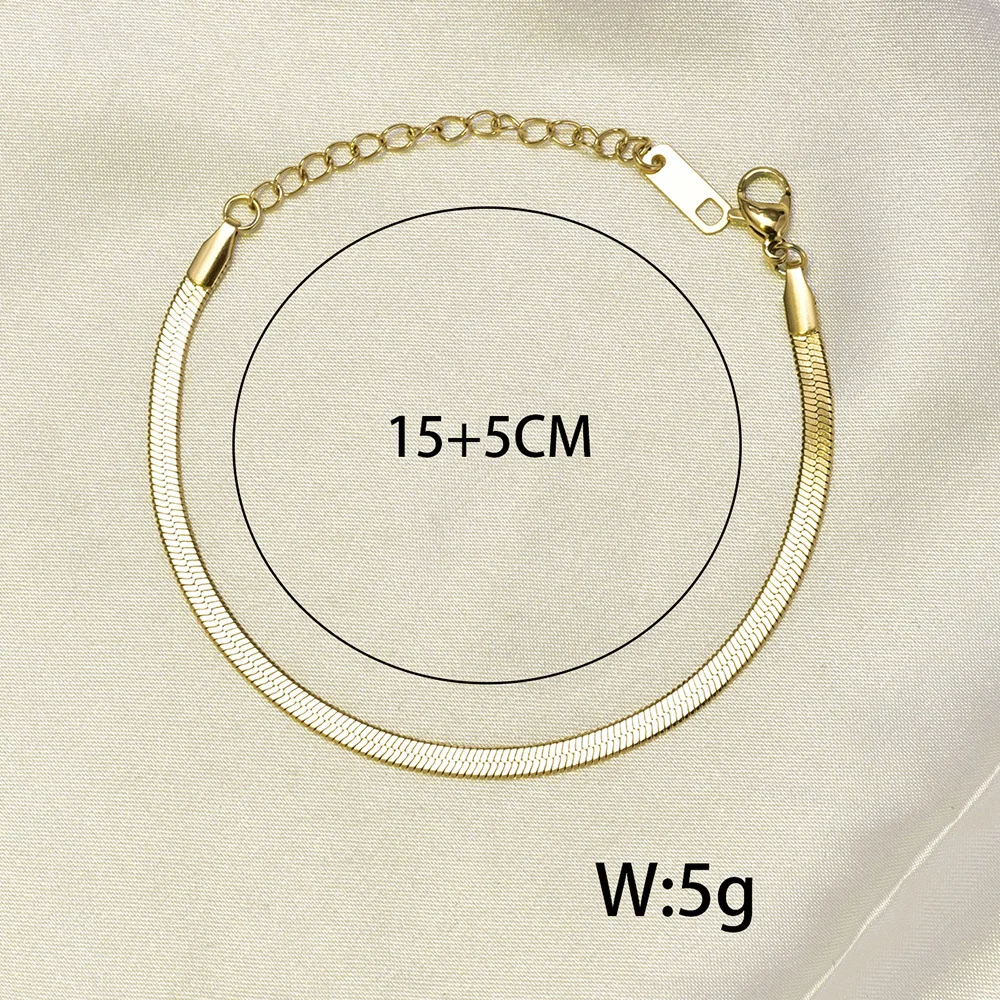S14 vintage stainless steel gold bracelet, gentle and elegant flat snake chain jewelry for women