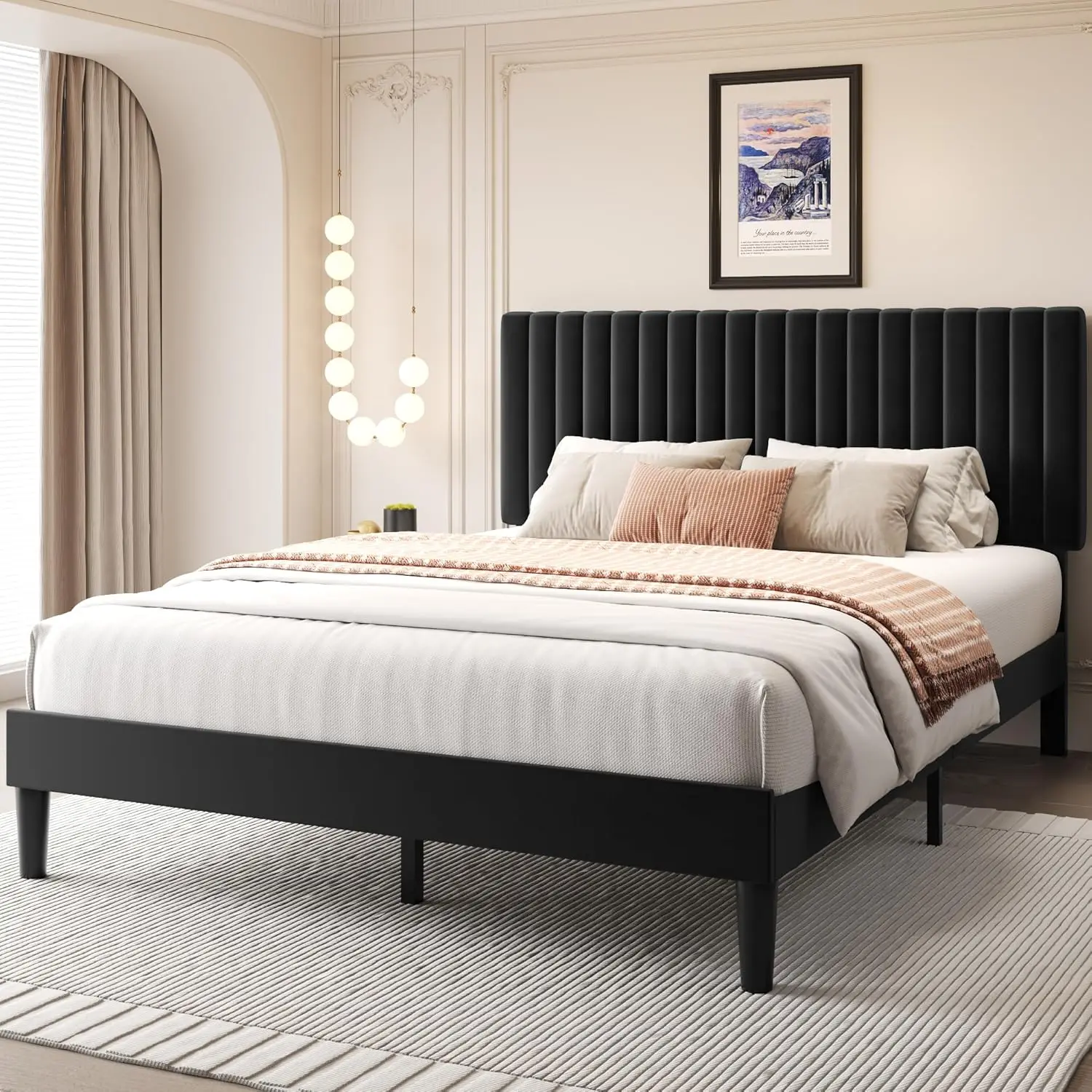 Queen Bed Frame With Adjustable Headboard, Upholstered Velvet Bed Frame, Platform Bed Frame, Under-Bed Storage, No Box Spring