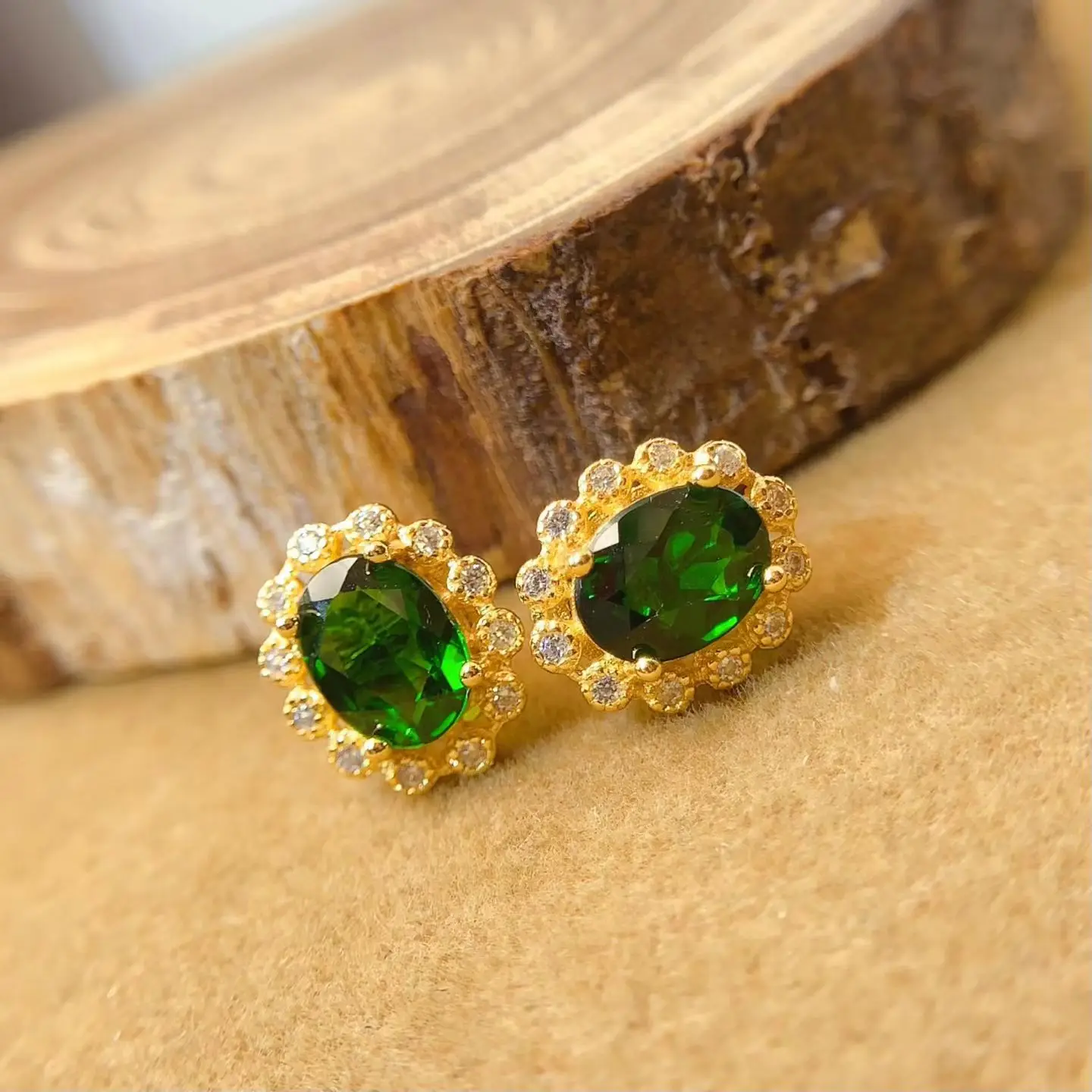 Classic 925 Silver Stud Earrings Natural Diopside Earrings 6mm*8mm 2ct Genuine Diopside Silver Earrings with 18K Gold Plating - Image 6