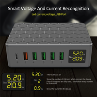 N11R 65W QC3.0 High Power PD Charger Digital Display USB Multi-Port Charger Fast Charger Accessories Parts 6-Port Charger US Plu