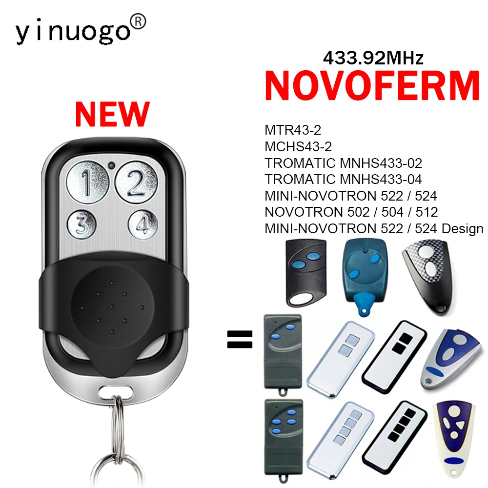 For NOVOFERM TROMATIC MNHS433 02 04 / MTR43-2 MCHS43-2 Garage Door Remote Control 433.92MHz NOVOFERM NOVOTRON 502 504 522 524