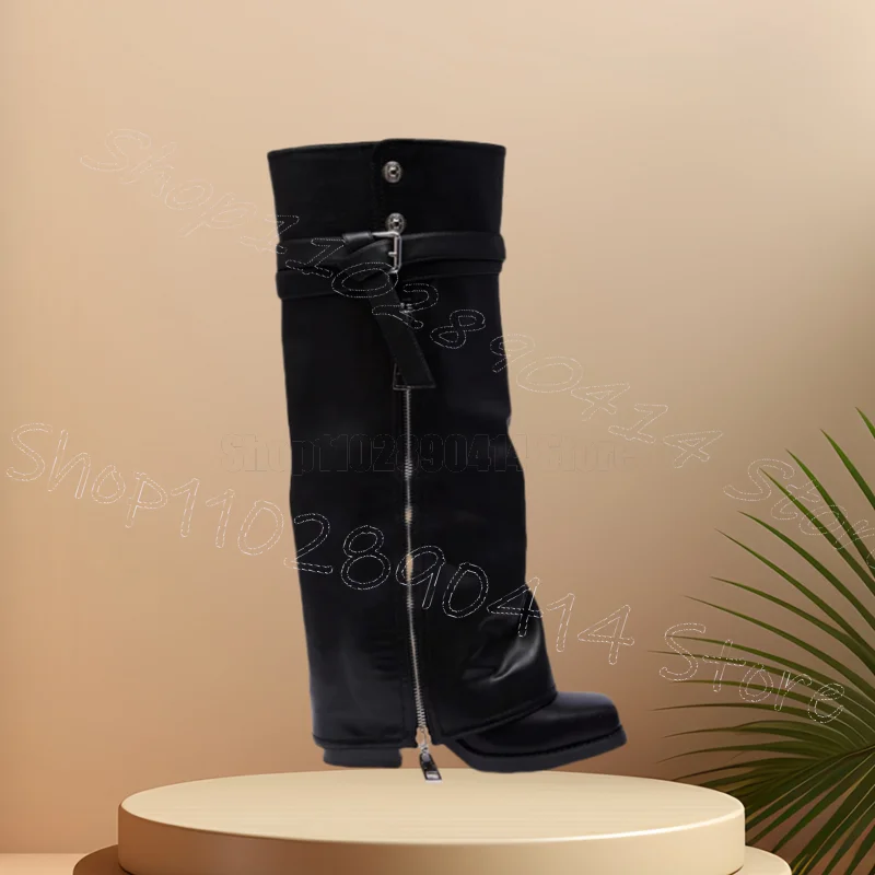 حزام أسود السحابة تحولت أكثر من سستة ديكور الأحذية الانزلاق على أحذية النساء حذاء بكعب عالٍ مكتنز موضة الحفلات 2025 Zapatos Para Mujere #1