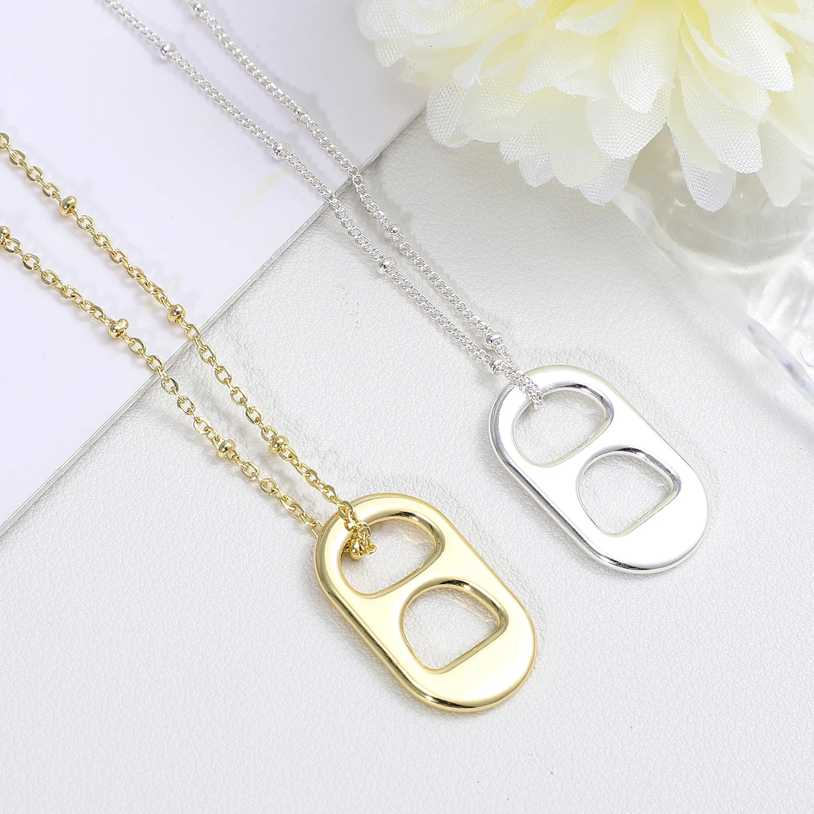 

2 Pcs Pull Ring Necklace Soda Tab Pendant Female Jewelry Girls Necklace Silver Gold Color Elegant Design Delicate Gift Birthday