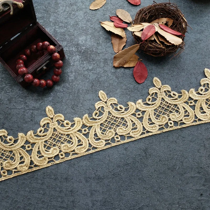 1 Yard Gold 3D Flower Lace Trim Embroidered Lace Ribbon Handmade Wedding Dress Patchwork Sewing Supplies Craft