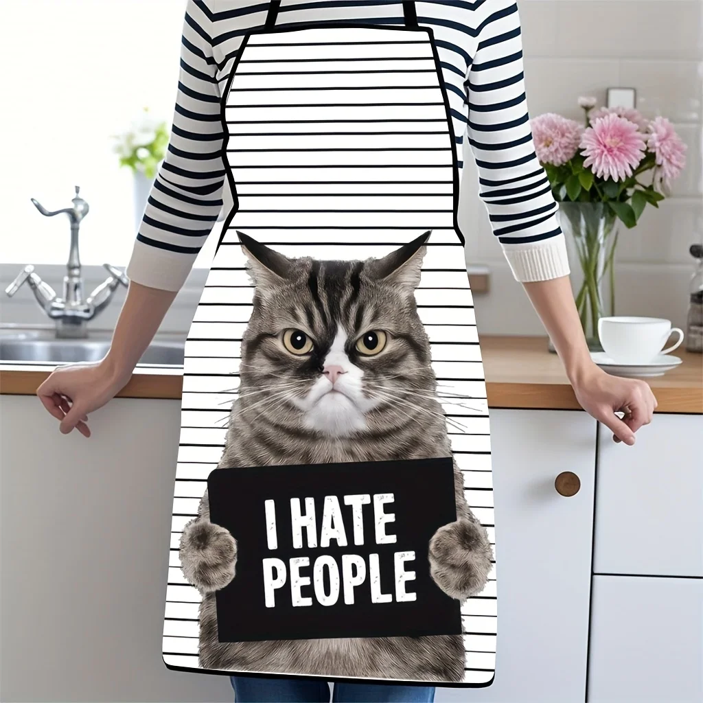 Funny Cat I Hate People Apron Funny Pet Lover Gift Reusable Kitchen Apron for Cat Mom Dad