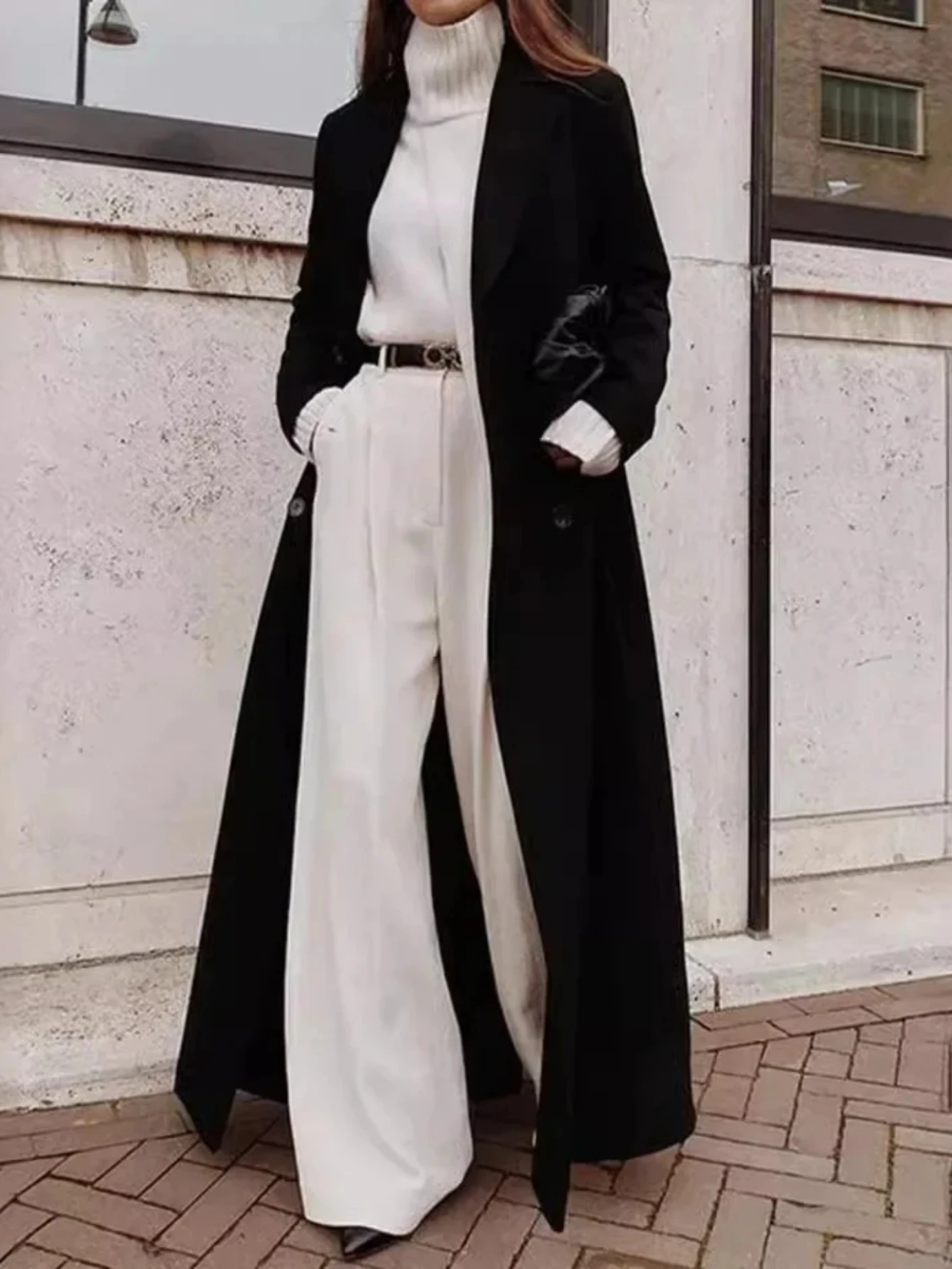 

Осенне-зимнее повседневное длинное пальто для женщин в европейско-американском стиле, однотонное, теплое, для холодной погоды