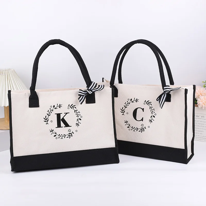 Canvas Tote Bag Letter Birthday Wedding Gift Personalized Boutique Business Logo Fashion Big Capacity Shopping Bag Bolsos 2025