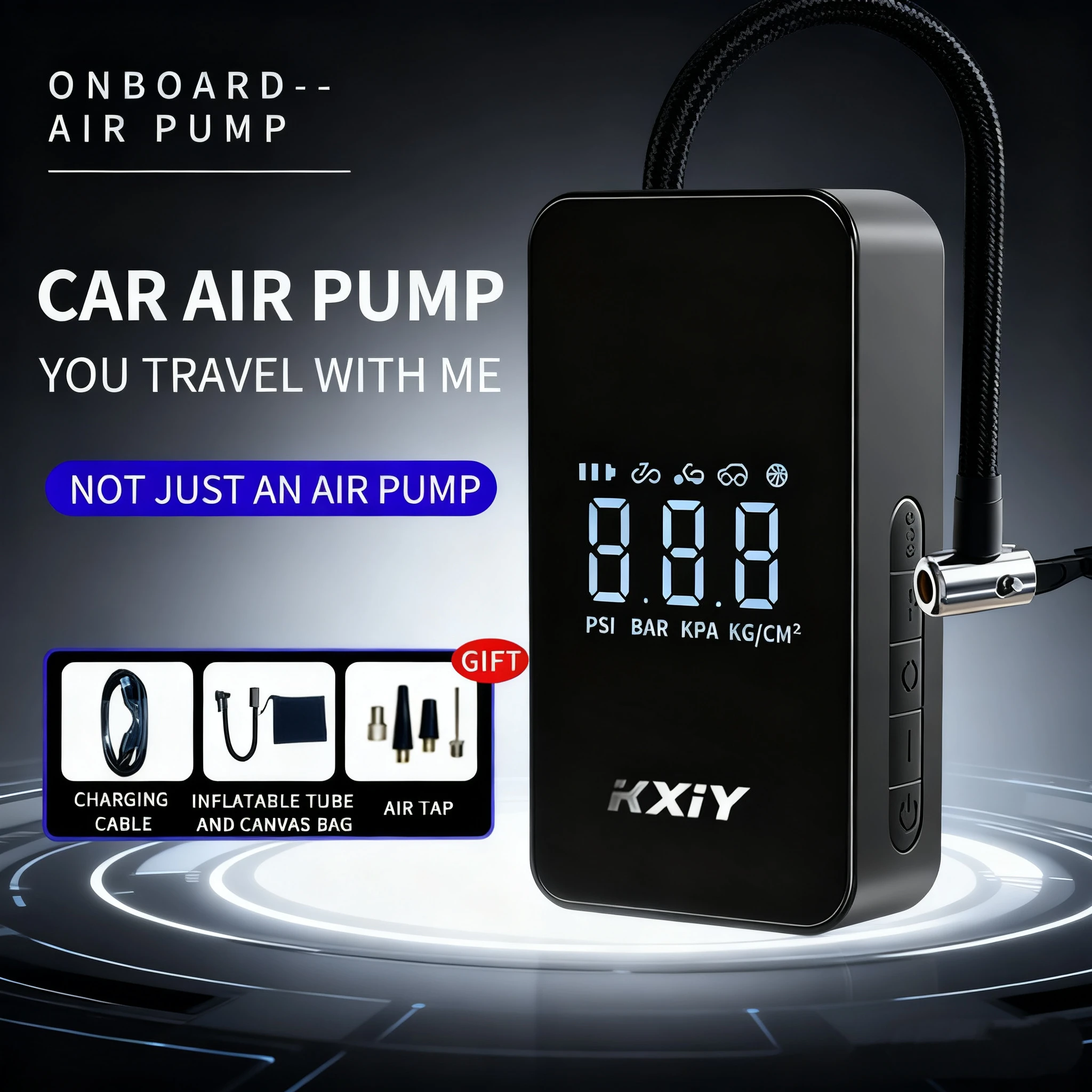 

D9 Unlimited Intelligent CarAir Pump Tire Inflation Mini Portable Power Bank with USB Charging Cable And Full Monitoring Pressur