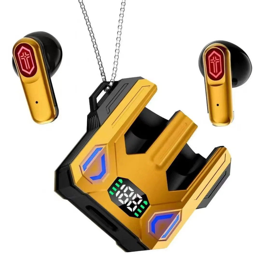 Mecha sci-fi Style Bluetooth Earphone Power Display Charging Cool Light Effect Game Headphone Gift Hanging Chain
