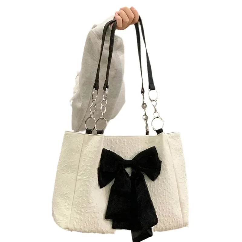 Cute Girl Bag Korean Style Niche Bow Tote Bag Autumn and Winter New Summer Large Capacity Shoulder Bag