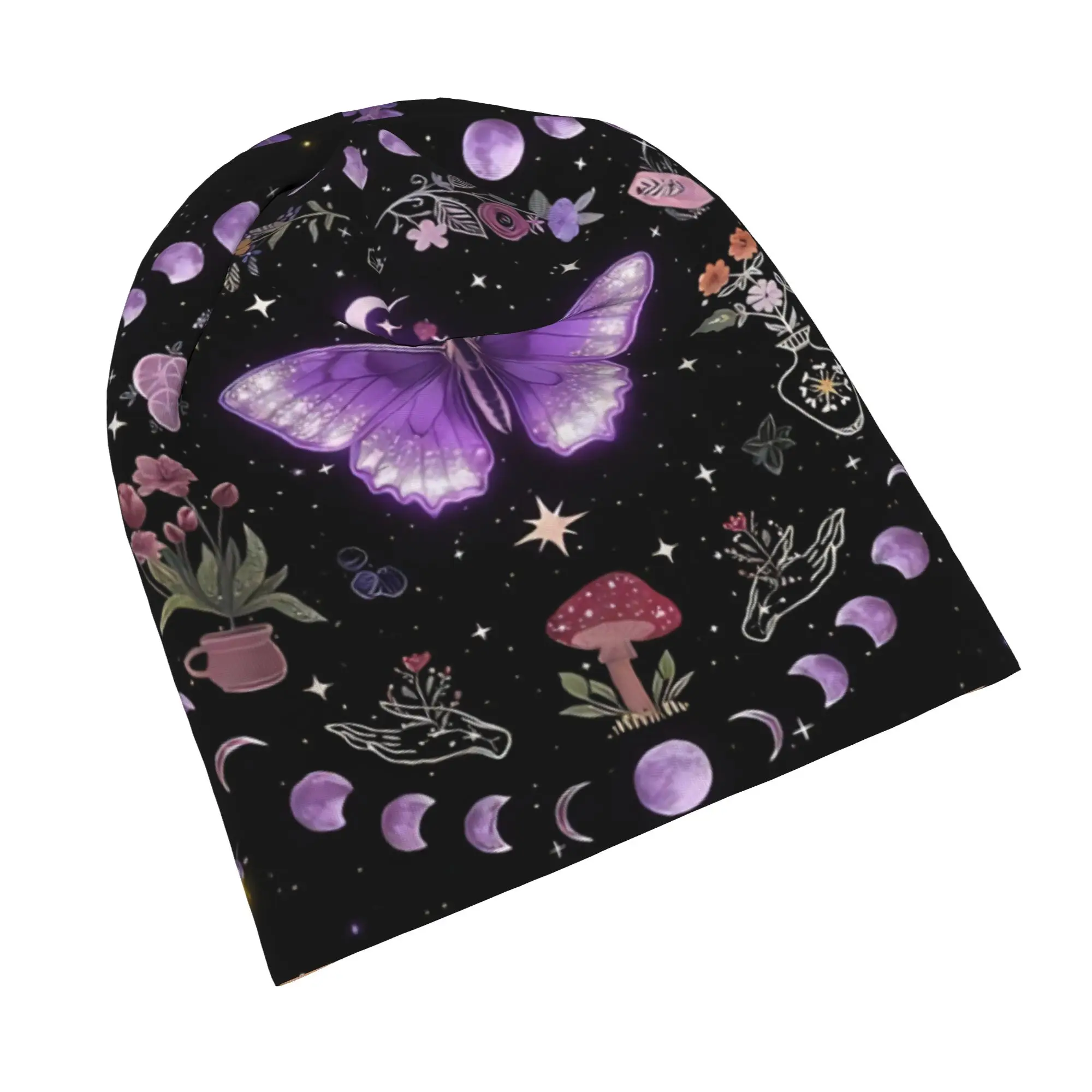Sun and Moon Bonnet Hats Hip Hop Outdoor Mysterious Foral Butterfly Skullies Beanies Hats Men's Women's Warm Dual-use Caps