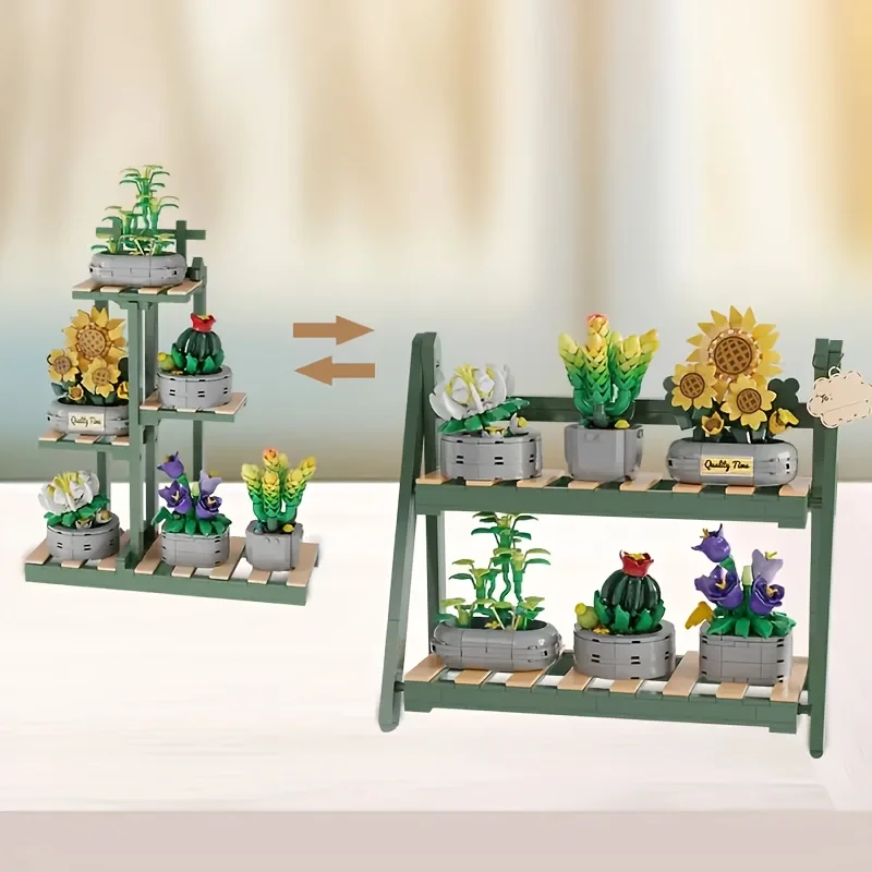 

Succulent Plant Flower Building Block Set - 6-in-1 DIY Potted Plant Kit, with Display Stand, Creative Desktop Decoration, Suitable for Halloween, Christmas, Valentine's Day, Birthday Gifts