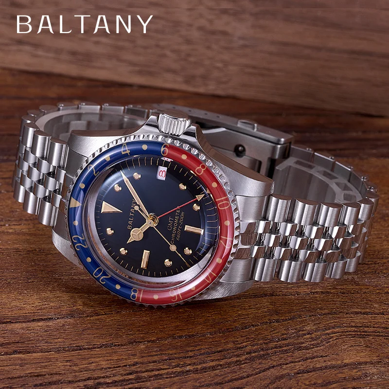 Vintage Watch 1957s GMT Master Homage S6074 Cola Bezel Sapphire 20ATM Jubilee Style Bracelet 39MM Automatic Mechanical Watch Men