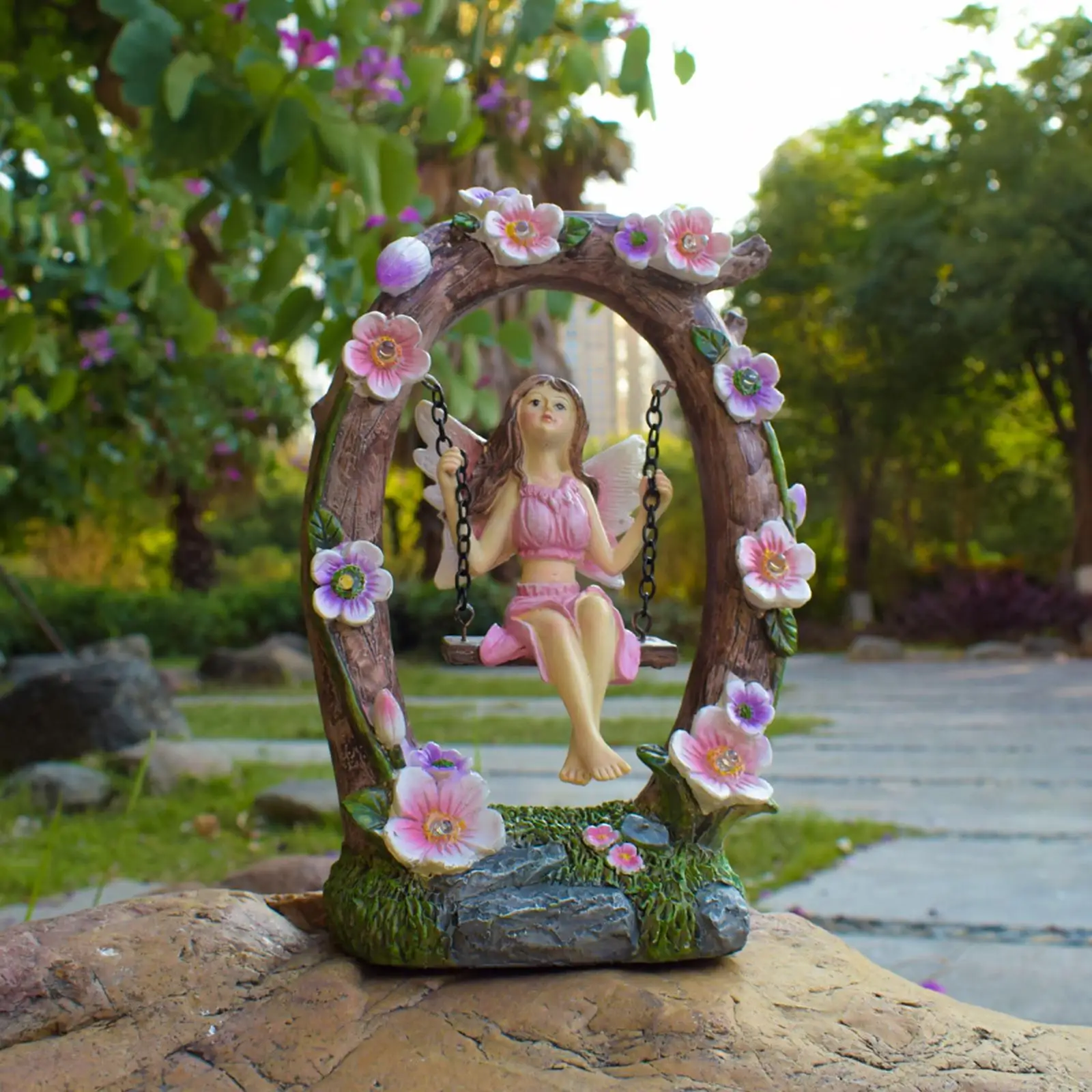 

Resin Fairy Statue with Solar Lights Garden Ornament Outdoor Decorative Figurine for Lawn Yard Home Decoration