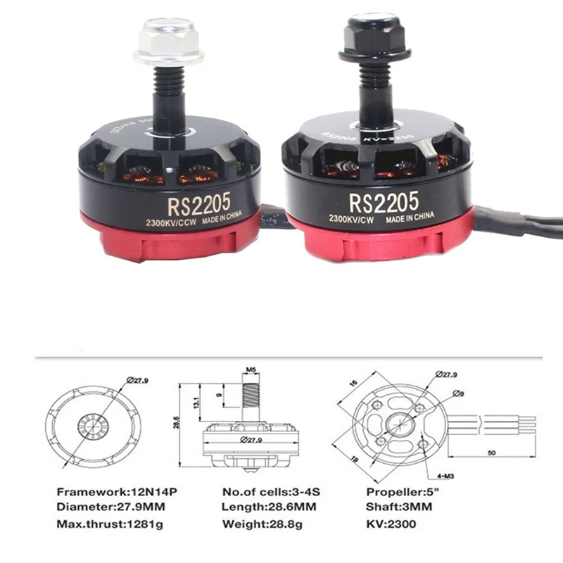 RC RS2205 2205 2300KV Metal Brushless Motor For 2-6S 20A/30A/40A ESC FPV RC QAV250 X210 Racing Drone Multicopter CW