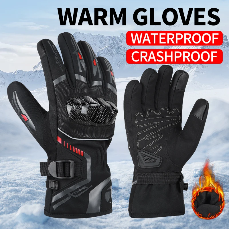 

JCAA Motorcycle Gloves Winter Warm Waterproof Thermal Insulated with Touchscreen Palm, Anti-Slip Protective Bike Moto Gloves