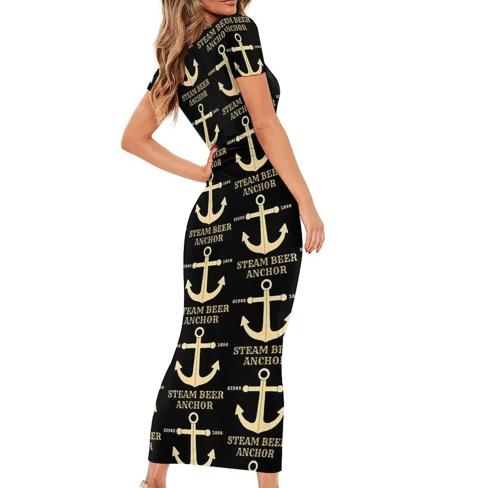 Gold Anchor Steam Bodycon Dress Womens Since 1896 Modern Maxi Dresses Summer Short Sleeve Street Style Custom Oversized Dress