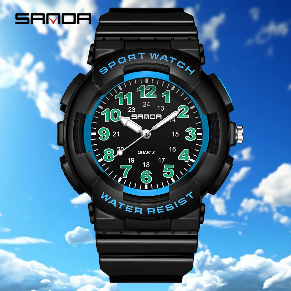 

Модные детские часы Sanda с мягким ремешком из ТПУ, водонепроницаемость до 50 м, кварцевый механизм, спортивные наручные часы для детей