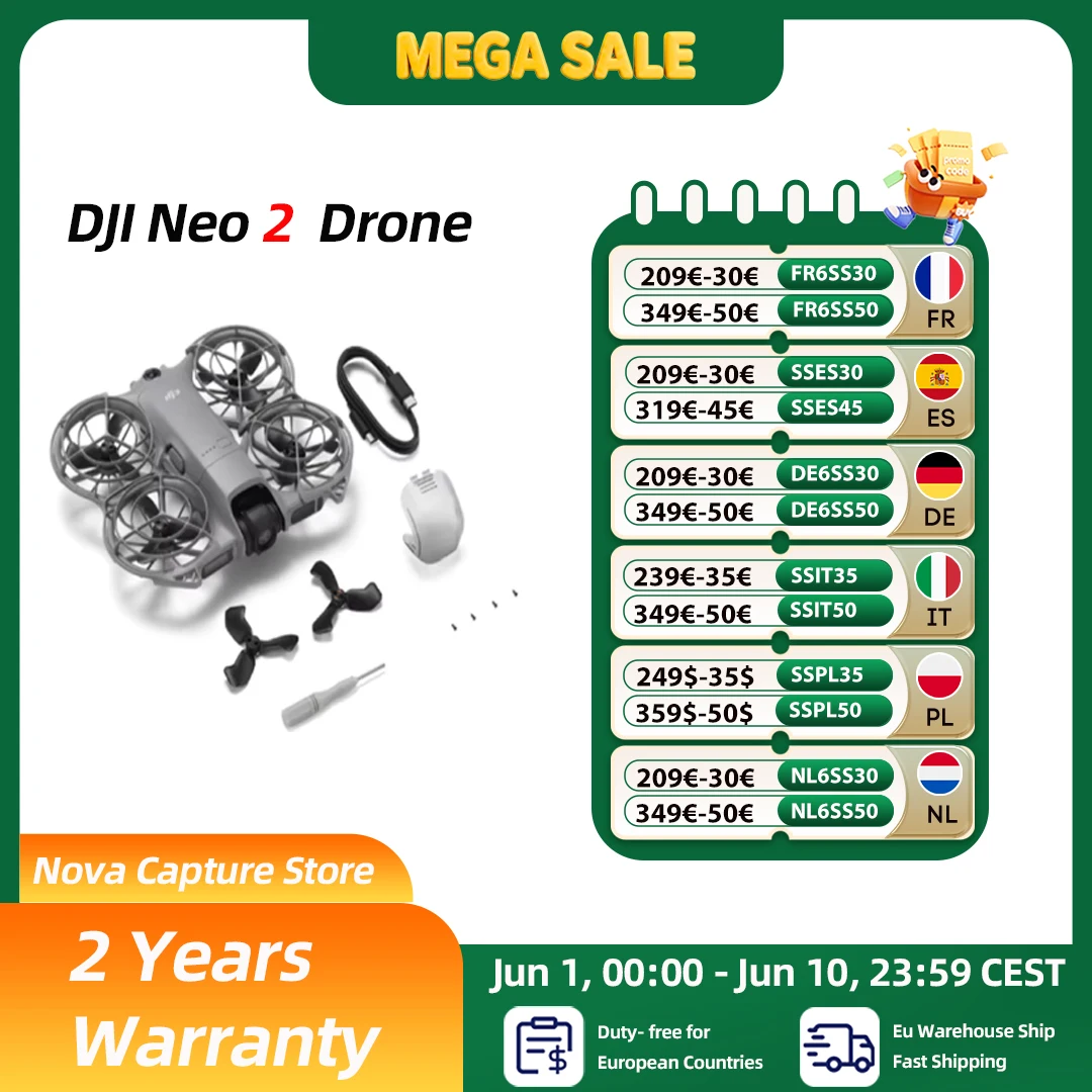 Dron DJI Neo2 Kamera Powietrzna Neo 2 4K Stabilizowane Wideo 151g Lekki i Przenośny Pełna Ochrona Śmigieł Neo 2 C0