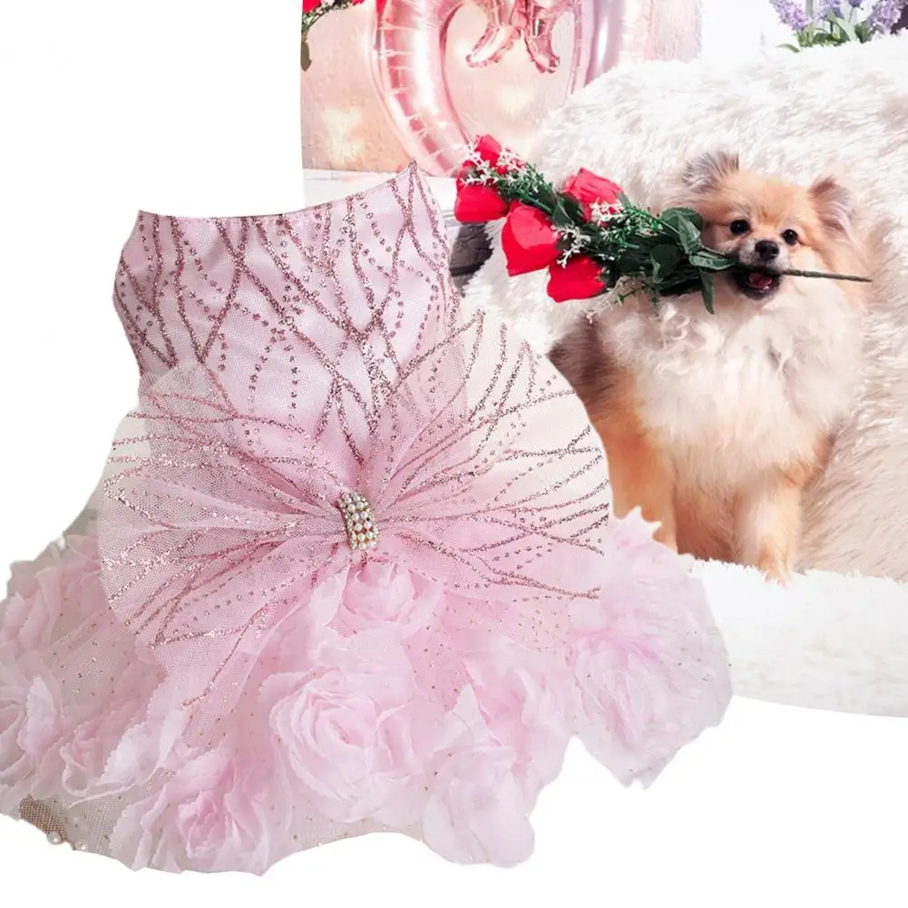 Pet Dress  Lovely 3D Flowers Elegant  Small Medium Girl Dogs Princess Dress Festival Wear