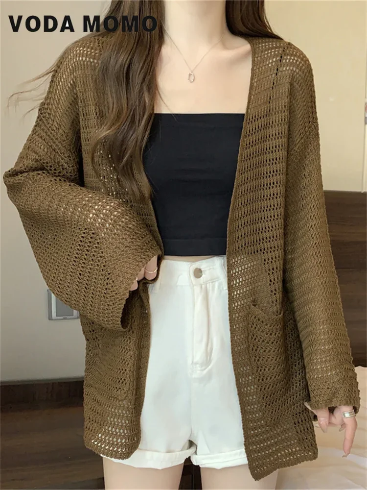 Fashion Simple Solid All-match Loose Elegant Leisure Sun-proof Daily Ladies New Cardigan Women Hollow Out Design Summer Knitting