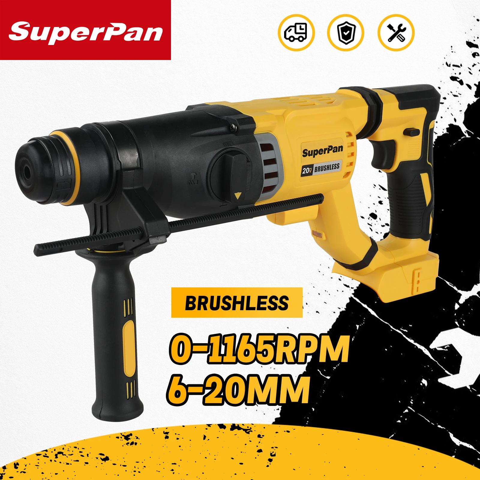 

Superpan DCH263 Wireless 20V Brushless SDS Hammer – D-Handle Rotary Drill for Concrete Wall Drilling