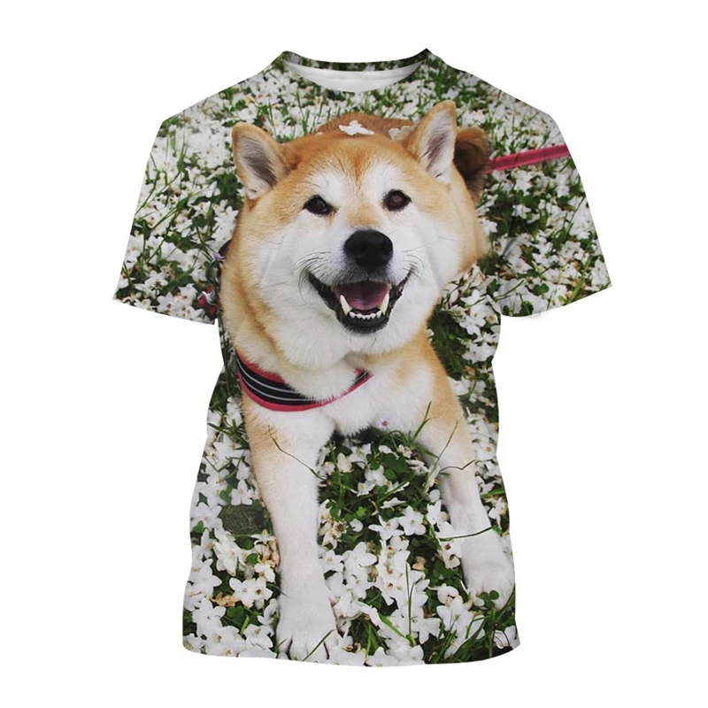 Japanese Akita Inu T Shirt For Men Cute Dog Animal Shiba Inu 3d Printed Tees Harajuku Short-sleeve Street Tops T-shirt Kids