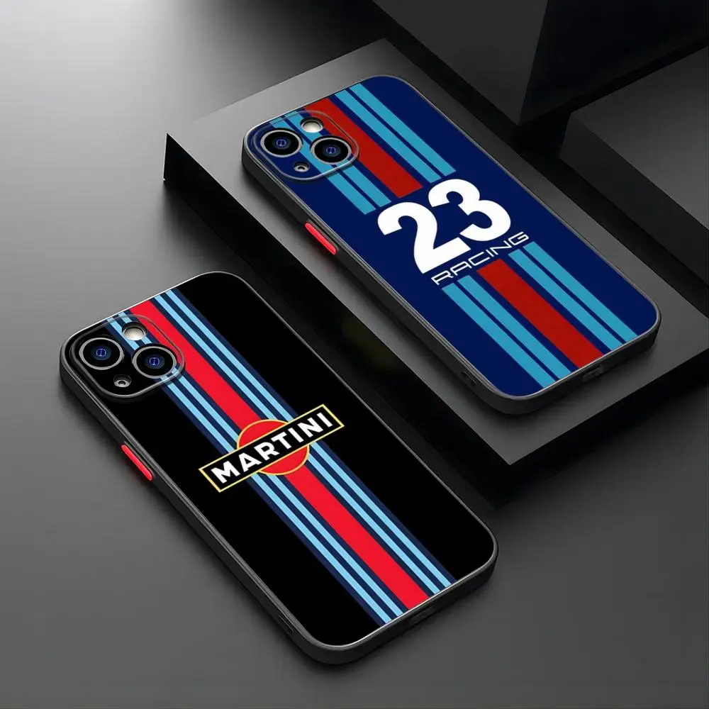 Martini Racing Horizontal Stripe Phone Case For IPhone 15 Pro Max 16 Pro 13 14 Plus 11 12 Mini Xs X Xr Se Matte Cover