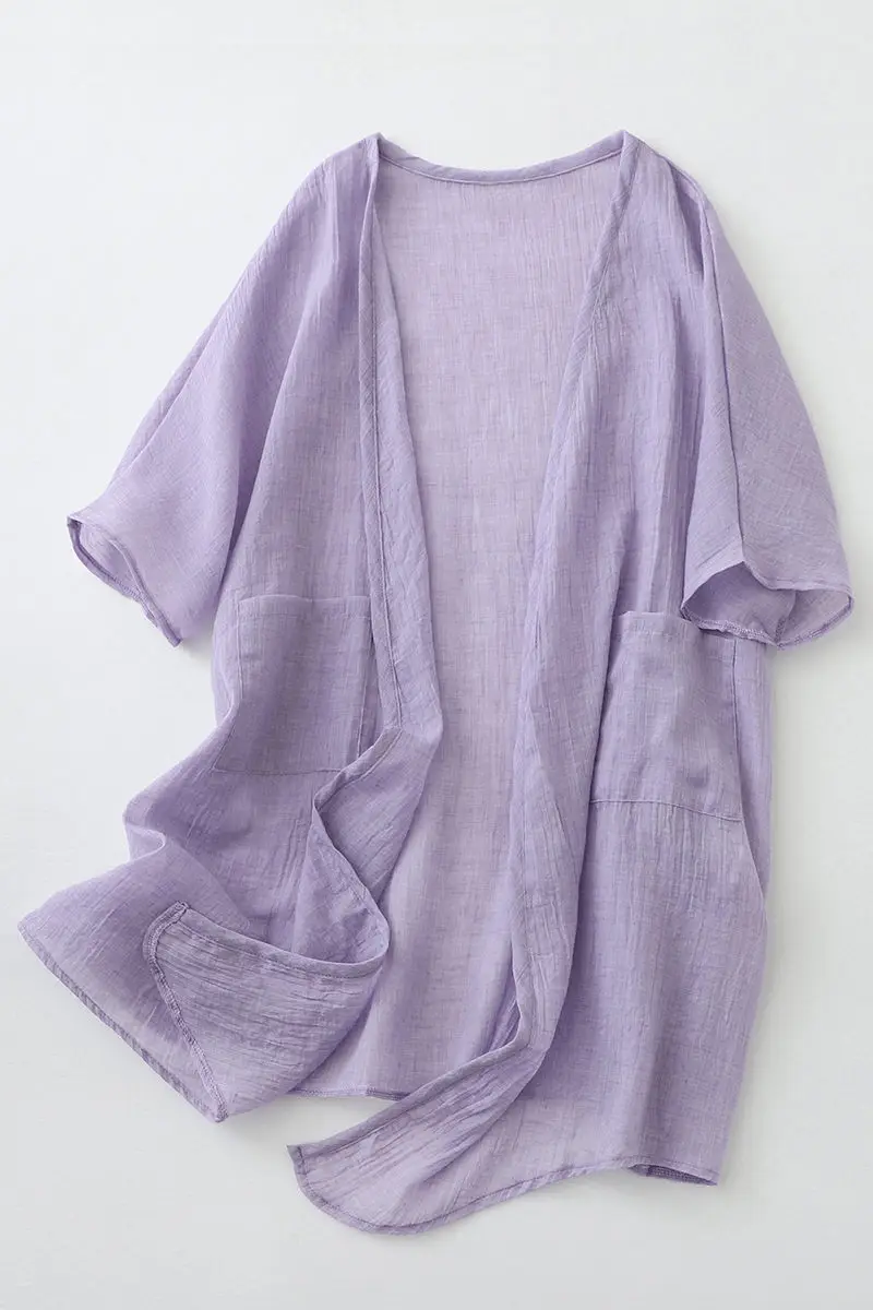 Cotton and Linen Cardigan for Women V-Neck Coat Casual Cardigan Thin Style Ramie Sunscreen Clothing Summer Shirt Z695