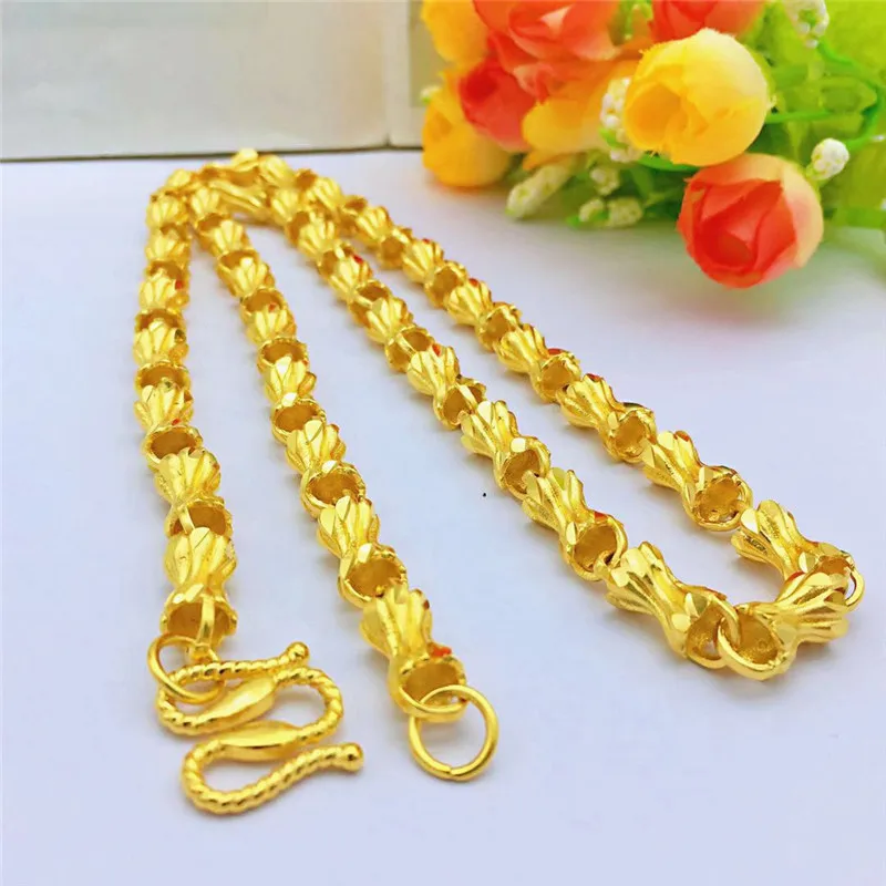 Men's Bone Bamboo Joint Pendant 18k Gold Color Smooth Necklace Chain for Wedding Engagement Anniversary Jewelry Gifts