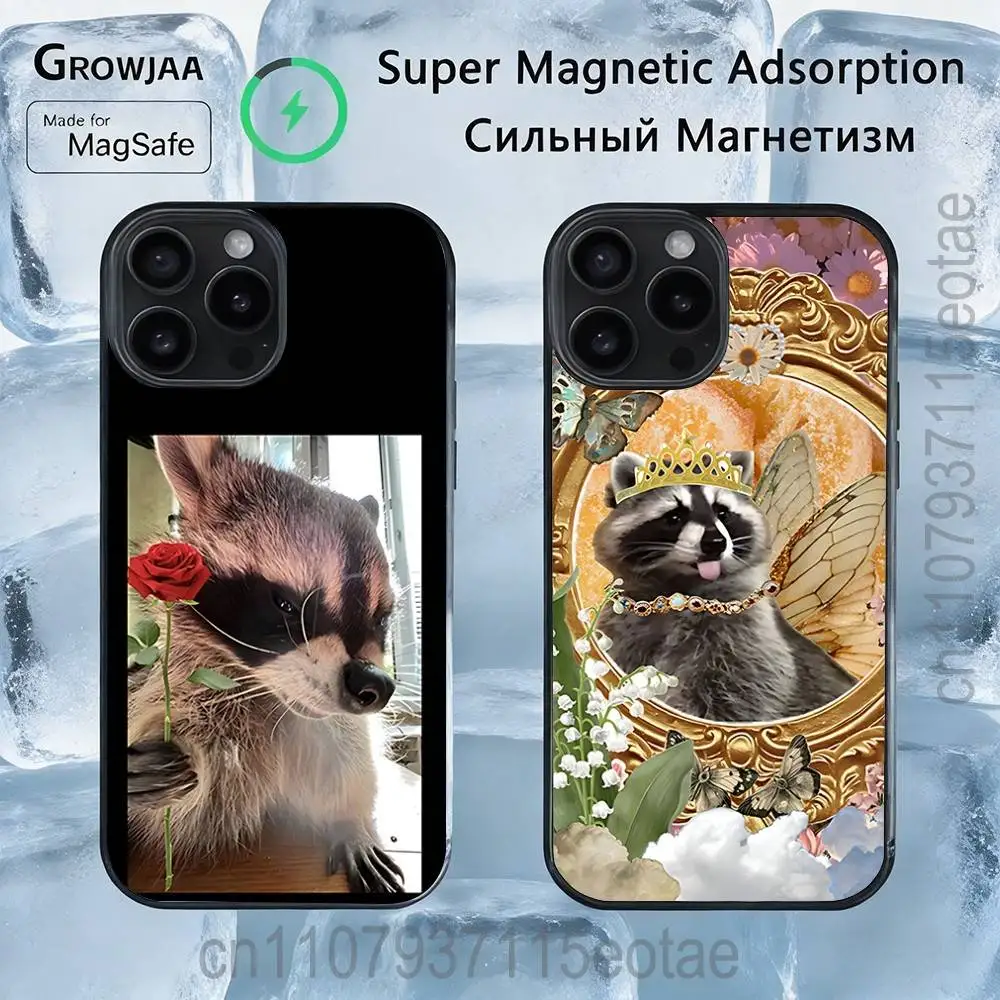 

Cute funny Raccoon animal Magnetic Phone Case For IPhone 14 16 17 13 12 11 15 Pro Max Plus For Magsafe Wireless Charge Cover