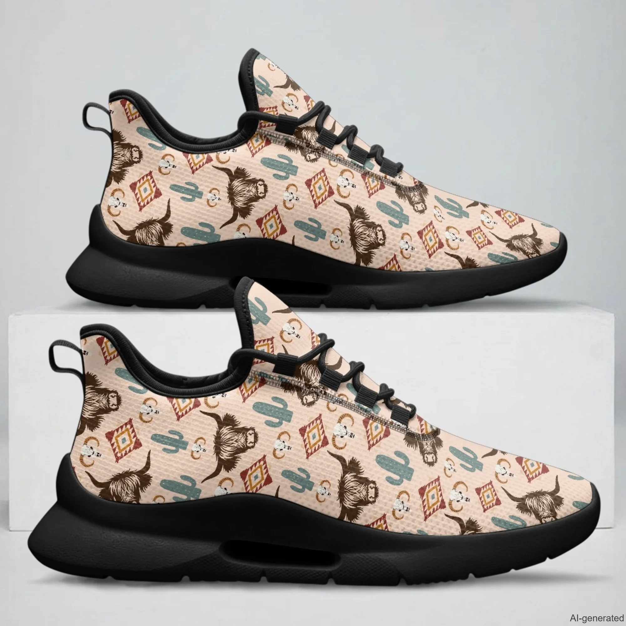 XIXIRIMIDO Lace-up Casual Shoes Men's Sneakers Breathable Mesh Walking Shoes Highland Cow Print Women's Fashion Shoes 35-48