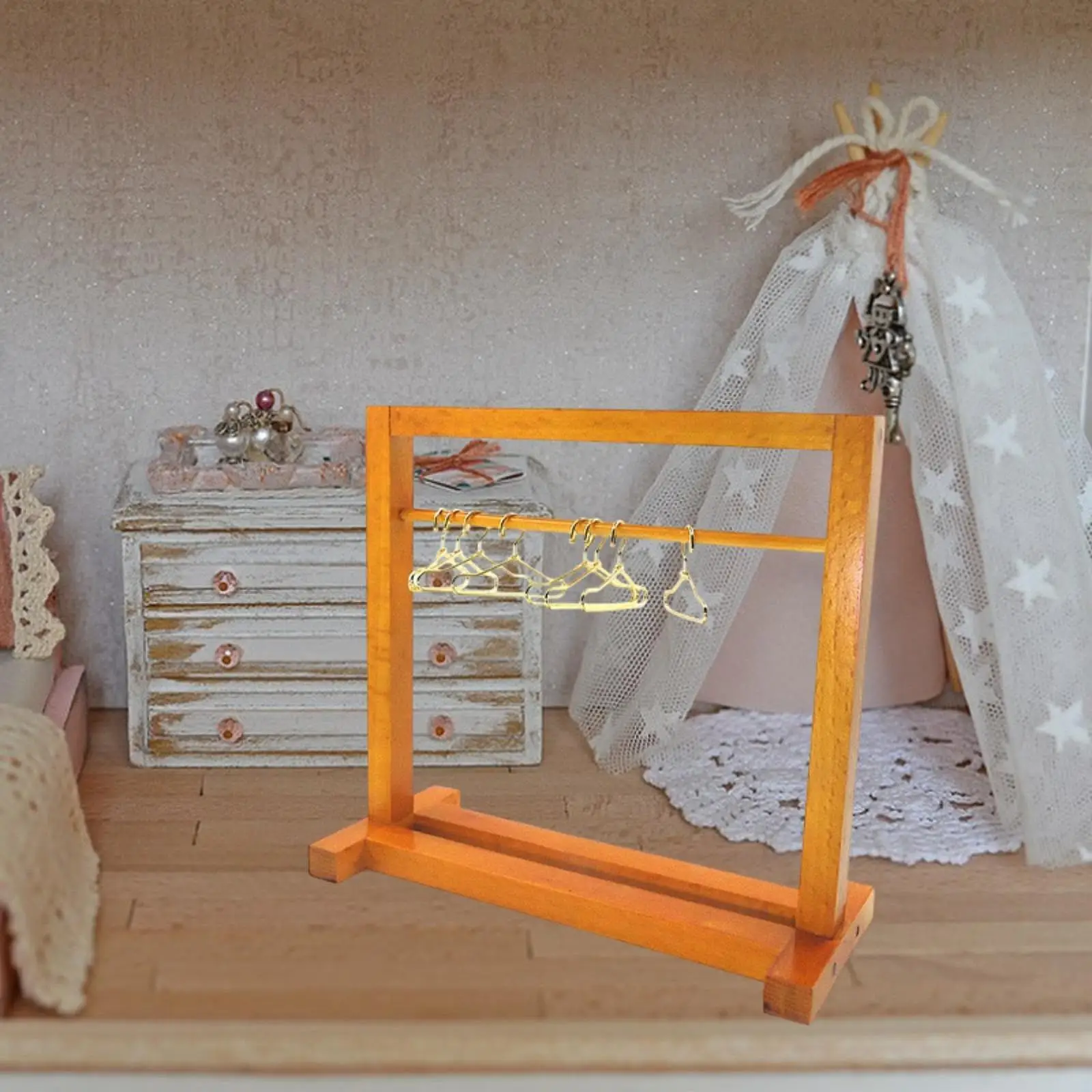Porte-vêtements pour maison de poupée, échelle 1:12, avec cintres, meubles miniatures, accessoires de décoration pour salon, maison