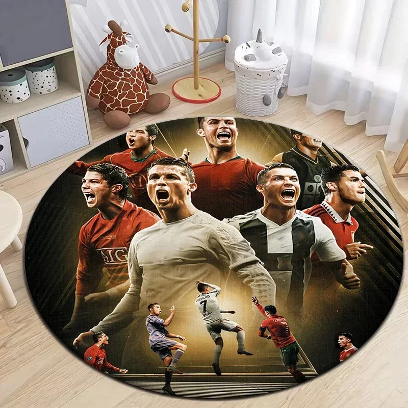 Cristiano Ronaldo Round Rug Flannel Printed Carpet Football Fan Gift Kids Room Decor Sports Theme Floor Mat Cozy Indoor Use