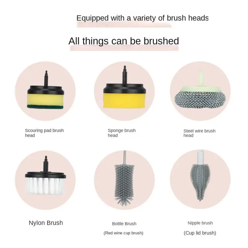 1/3/5pc Electric Cleaning Brush Heads Dish Washers Wireless  Dish Washing Brush Kitchen Bathtub Tile Stains Cleaning Tools