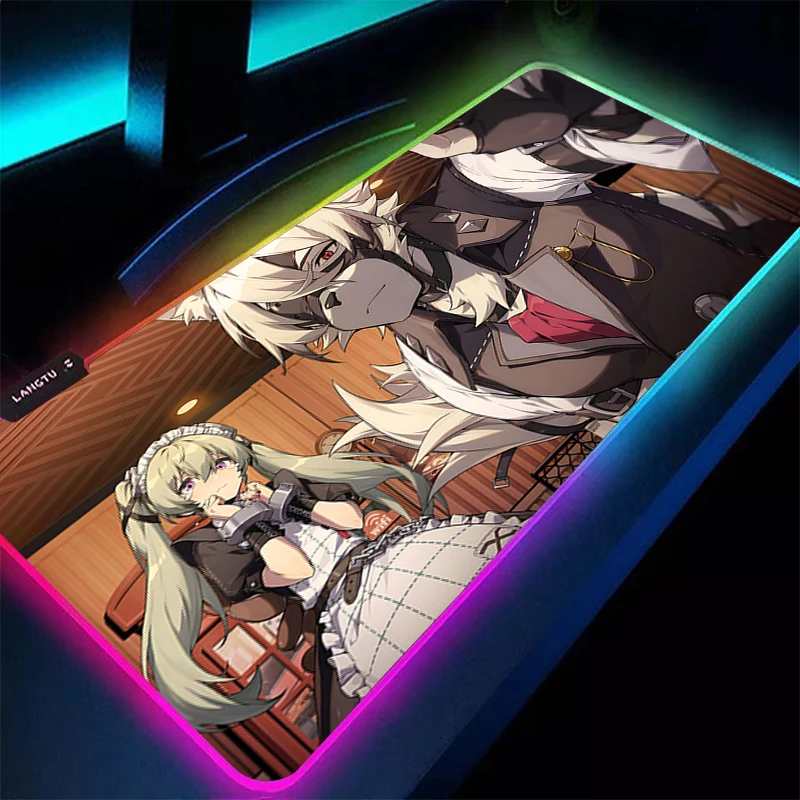Alfombrilla de ratón LED para Gamer, alfombrilla de escritorio RGB para PC, alfombrilla de goma de Anime Zenless Zone Zero Von Lycaon, alfombrilla para teclado, accesorios para juegos