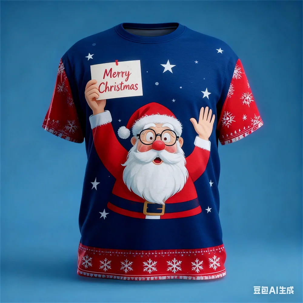 عيد الميلاد تي شيرت رجالي سانتا كلوز نمط طباعة الرجال المرأة الجولة الرقبة تي شيرت السنة الجديدة الجرافيك تي شيرت جديد في بلايز و تيز #1
