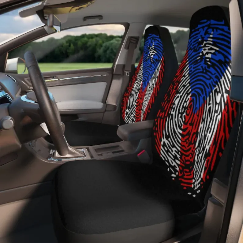 Puerto Rico Flag Finger Print Car Seat Covers, Puerto Rican Flag Car Accessories For Men, Front Seat Covers